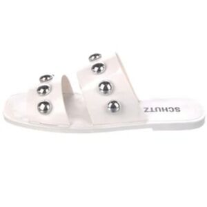 Schutz  Womens White Silver Stud Sandals Lizzie Jelly Rubber  FLAW Sz.9